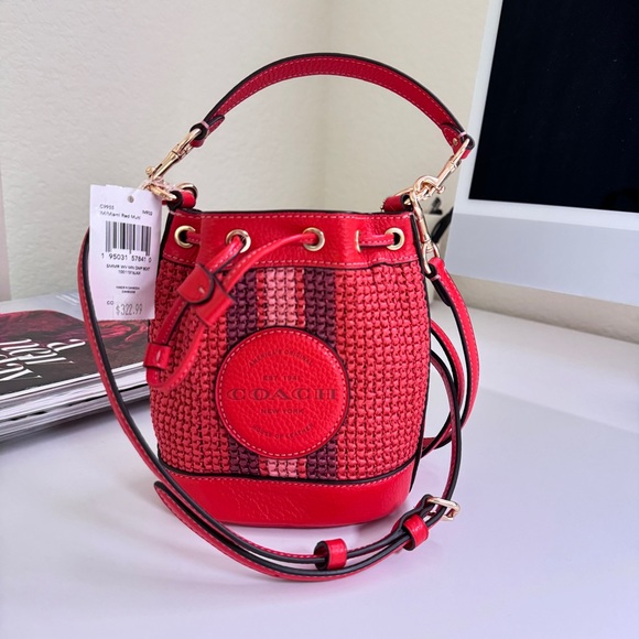 Coach C9955 Mini Dempsey Bucket Bag With Coach Patch In IM/Miami Red Multi - Picture 2 of 8